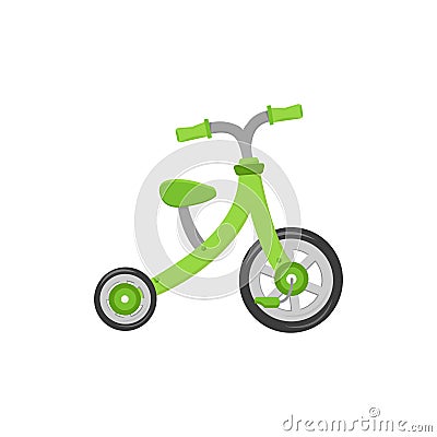 Green tricycle kids bicycle isolated image on white background Vector Illustration