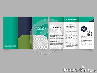 Green trifold business brochure template. Advertising leaflet. Vector Illustration