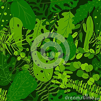 Green tropical leaves seamless pattern flat vector Vector Illustration