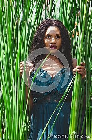 Green Tropical shoot of african american beauty Stock Photo