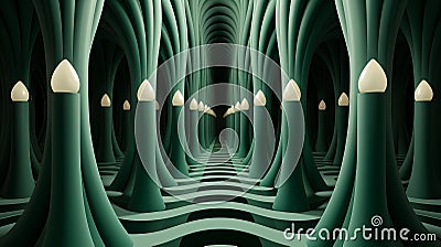 A green tunnel with many tall green objects Stock Photo