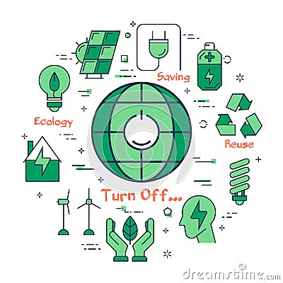 Green Turn Light Off Concept Vector Illustration