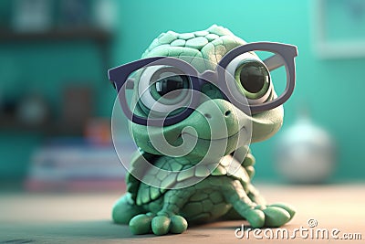 Green turtle glasses funny. Generate Ai Stock Photo
