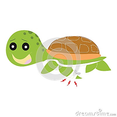 Green turtle painful isolated Vector Illustration