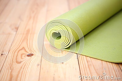 Green twisted mat for fitness Stock Photo