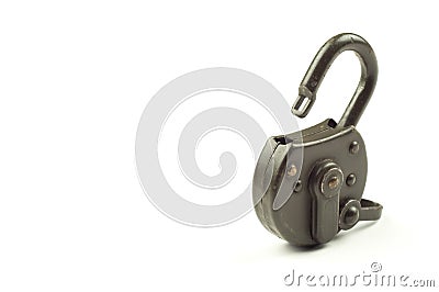 Green unlocked padlock on a white background Stock Photo