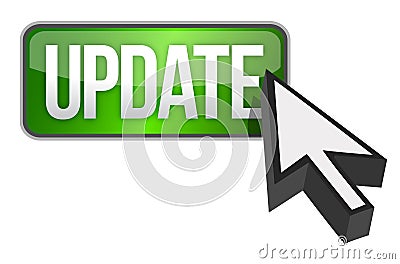 Green update button and a cursor Cartoon Illustration