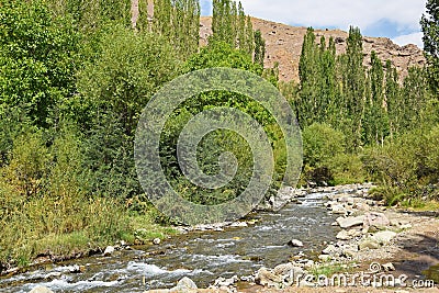 Green valley and river in Alborz mountains , Iran Stock Photo