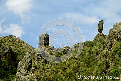 Green valley and rock formations near La Paz in Bolivia Stock Photo