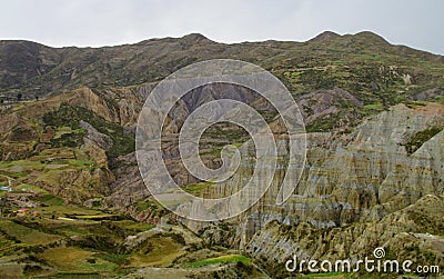 Green valley and rock formations near La Paz in Bolivia Stock Photo