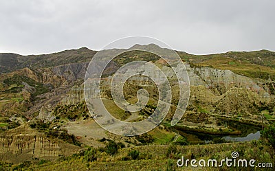Green valley and rock formations near La Paz in Bolivia Stock Photo