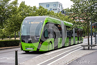 Green Van Hool Exqui.City bus serving SkÃ¥netrafiken in MalmÃ¶.. Editorial Stock Photo