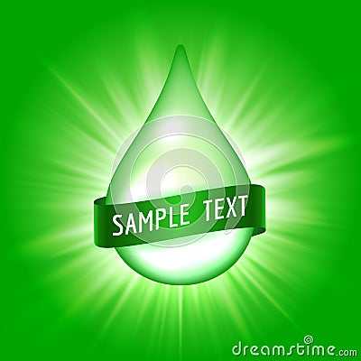 Green drop with ribbon for text Vector Illustration