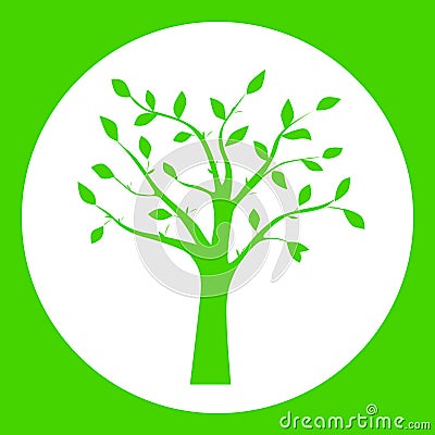 Green vector illustration of tree silhouette in the round frame Vector Illustration