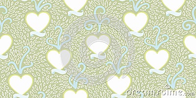 Green pattern with heart and banner. Vector Illustration