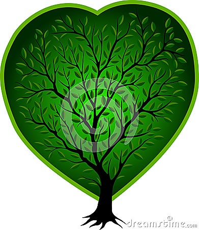 Green vector tree with heart Vector Illustration