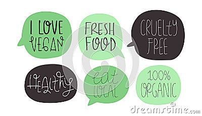 Green vegan and vegetarian healthy food quote set Stock Photo
