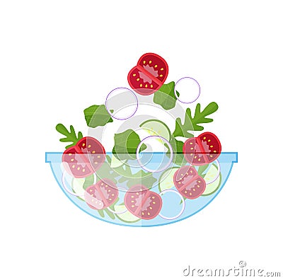 Green vegetable salad with fresh products. Ecologically clean natural products. Vector Illustration