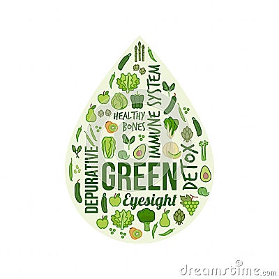 Green vegetables and fruits Vector Illustration