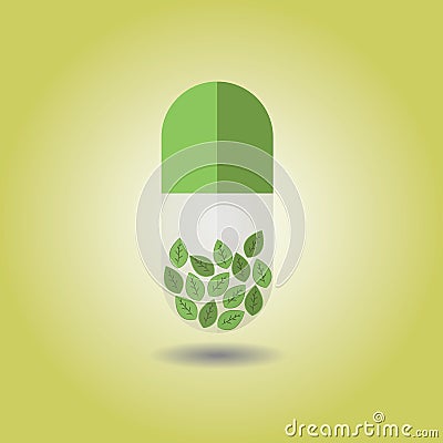 Green vertical leaves capsule on green gradient background Vector Illustration
