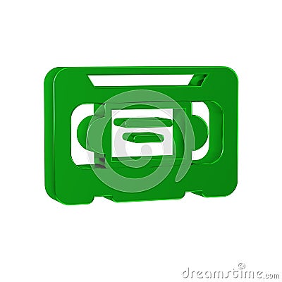Green VHS video cassette tape icon isolated on transparent background. Stock Photo