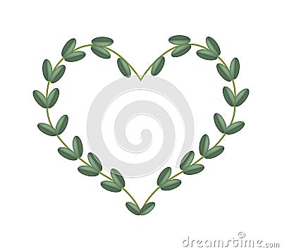 Green Vine Leaves in Beautiful Heart Shape Frame Vector Illustration