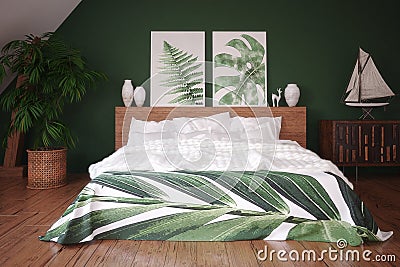 Green vintage bedroom interior Stock Photo