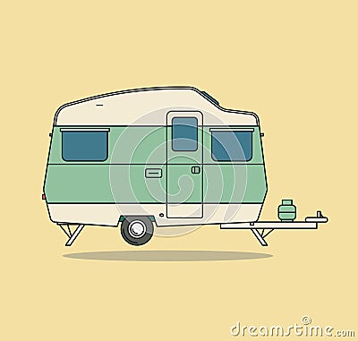 Green Vintage Camping Car. Caravan For Rest. Vector Illustration