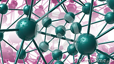 green and violet Molecular geometric chaos abstract structure. Science technology network connection hi-tech background 3d Cartoon Illustration