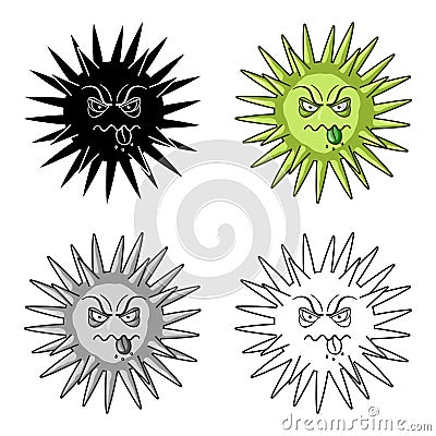 Green virus icon in cartoon style isolated on white background. Viruses and bacteries symbol stock vector illustration. Vector Illustration