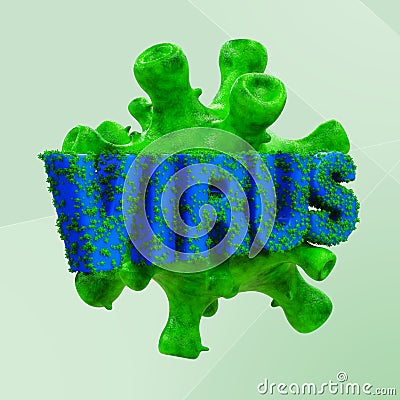 Green Virus particle on text Stock Photo