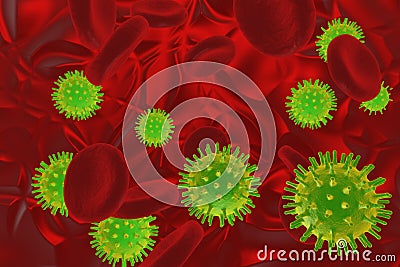 Green viruses in blood Cartoon Illustration