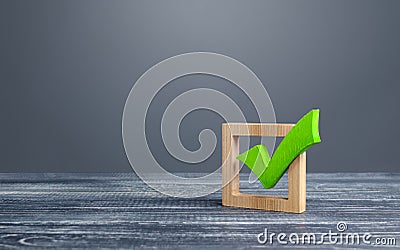 Green voting tick in a box. Checkbox. Democratic elections, referendum. The right to choose, change of power. Checklist Stock Photo