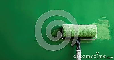 Green Wall with Paintroller, Generative AI Stock Photo