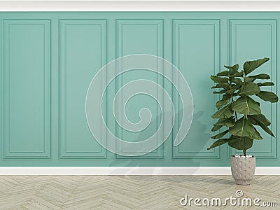 Green wall with wood floo and fiddler,3d render Stock Photo