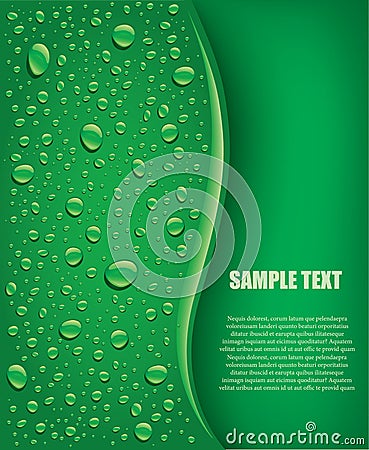 Green water drops background with place for text Vector Illustration