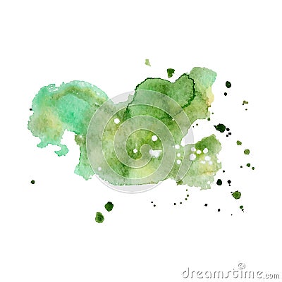 Green Watercolor splash, spot, dot and stripe on white background. Vector Illustration