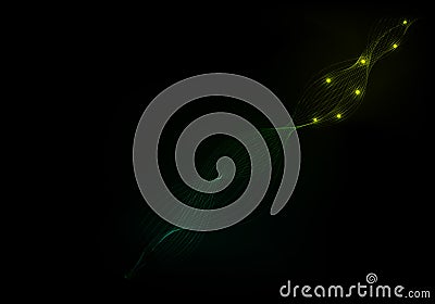 Green waves on a black background . Vector Illustration