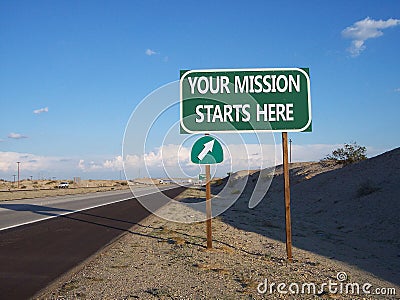 Your Mission Starts Here Highway Exit Sign Stock Photo