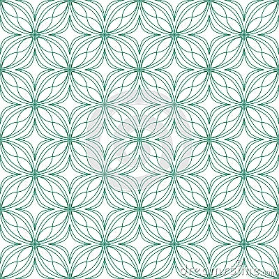 Green on white geometric tile oval and circle scribbly lines seamless repeat pattern background Stock Photo