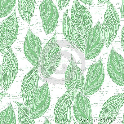 Green white grass textured leaf doodle background design Vector Illustration