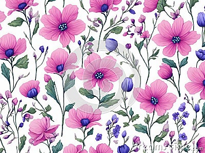 Green, White, and purple wildflower patterns. AI-Generated. Stock Photo