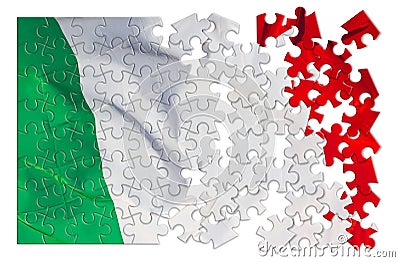 Green, white and red italian flag - concept image in jigsaw puzzle shape Stock Photo