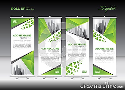 Green and white Roll Up Banner template design Vector Illustration