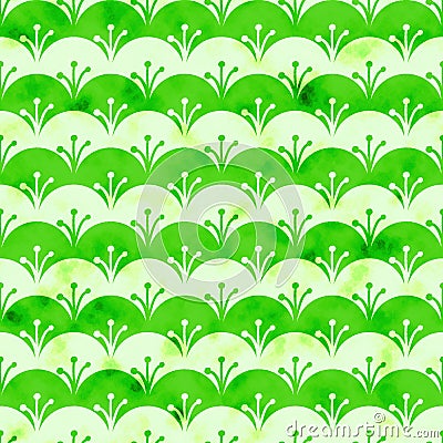 Green and white scales watercolor background Stock Photo