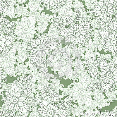 Green and white seamless pattern background. Spring floral texture. Abctract flower vector. Vector Illustration