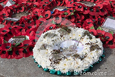 Memorial wreaths on teh ground. St Patricks day and poppys Editorial Stock Photo