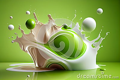 green and white thick paint splashes on a greenish background, generative ai Stock Photo