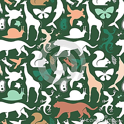 Green wild animal icon seamless pattern Vector Illustration