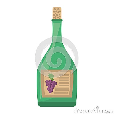 green wine bottle cork harvesting grape label Cartoon Illustration